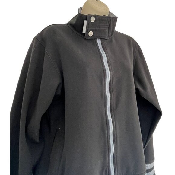 Sims Women's Sz L Black Full Zip Varsity Jacket Gray Striped Ribbed Cuffs & Hem - Picture 2 of 11